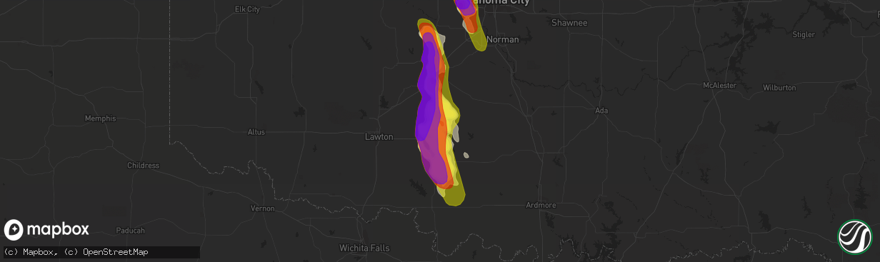 Hail map in Marlow, OK on April 28, 2020