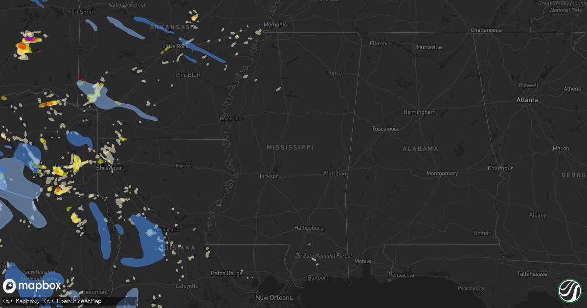 Hail map in Mississippi on April 28, 2020