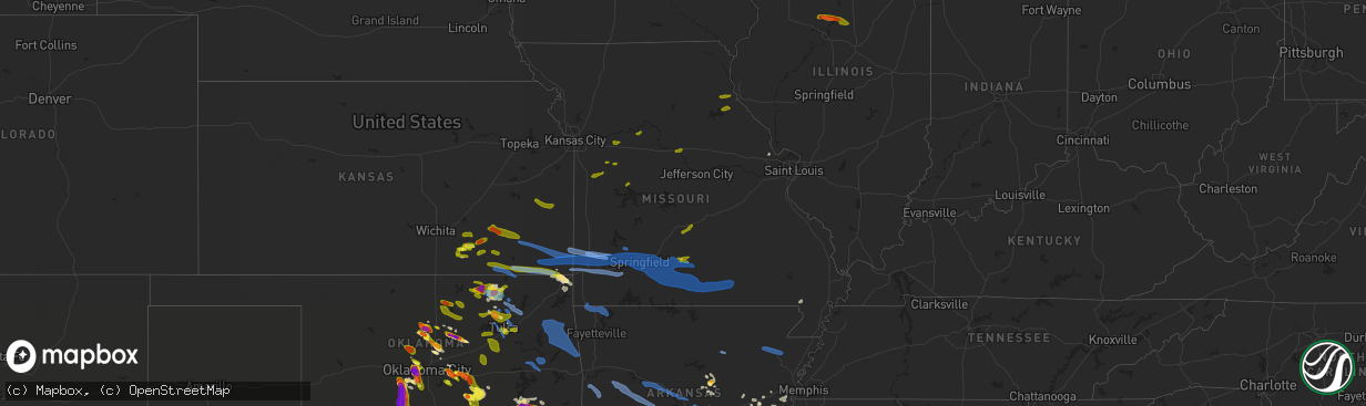 Hail map in Missouri on April 28, 2020