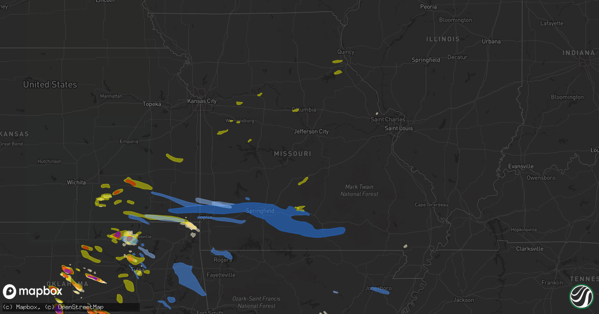 Hail map in Missouri on April 28, 2020