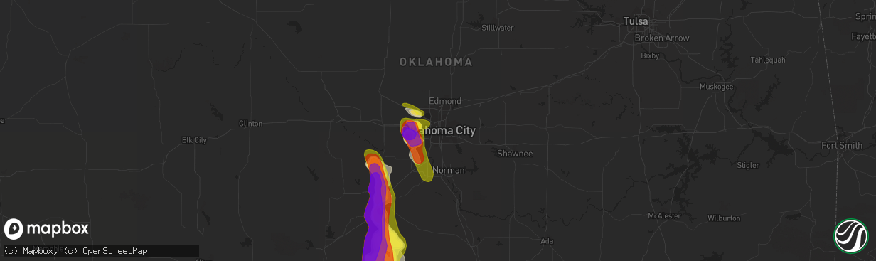 Hail map in Oklahoma City, OK on April 28, 2020