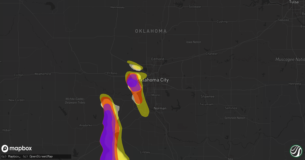 Hail map in Oklahoma City, OK on April 28, 2020