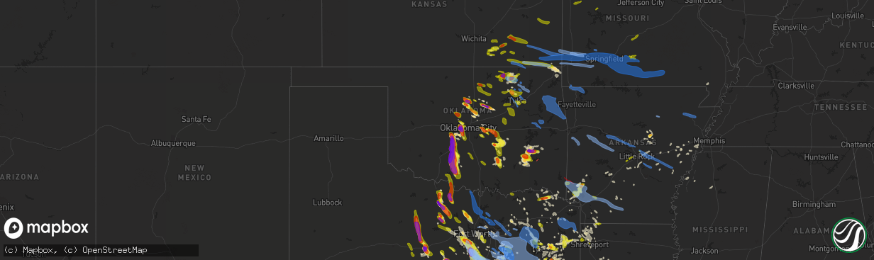 Hail map in Oklahoma on April 28, 2020