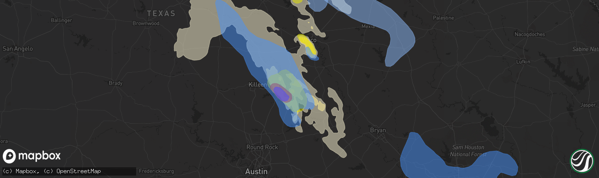 Hail map in Temple, TX on April 28, 2020