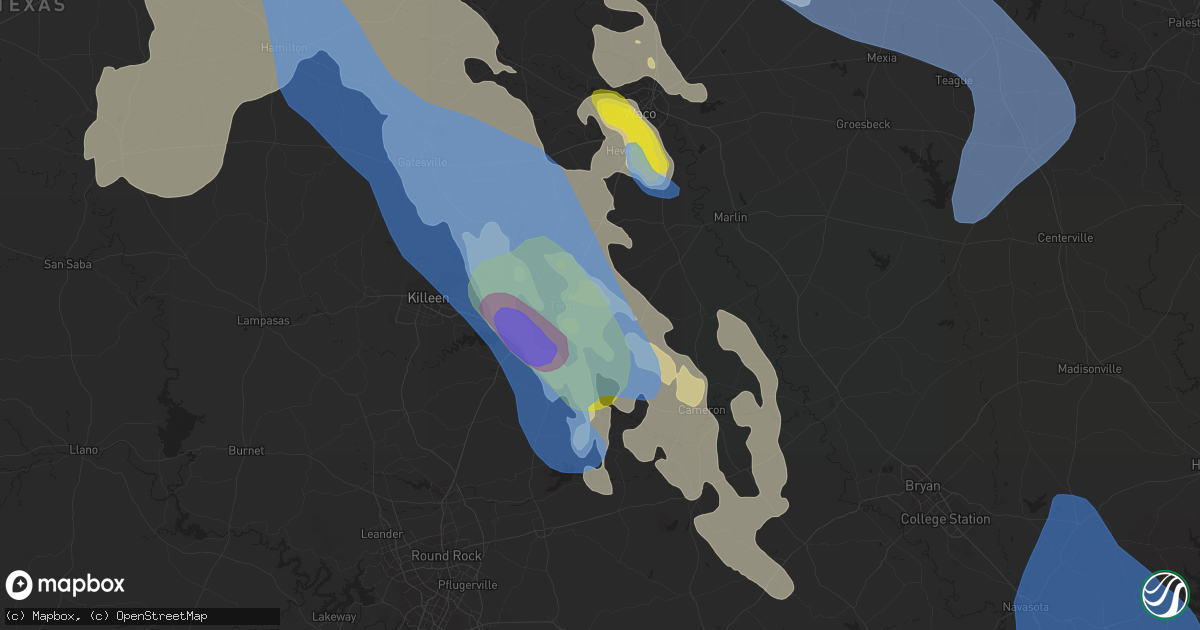 Hail map in Temple, TX on April 28, 2020