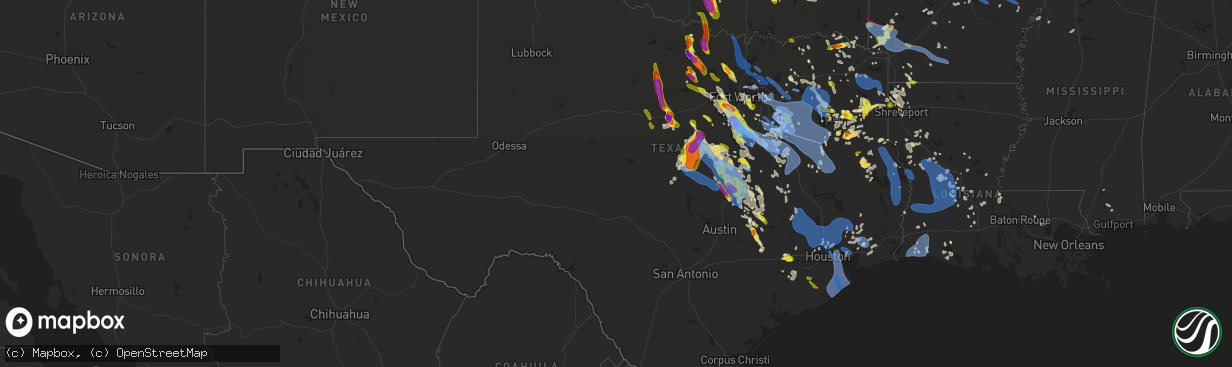 Hail map in Texas on April 28, 2020