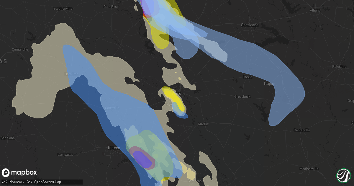 Hail map in Waco, TX on April 28, 2020