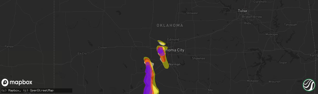 Hail map in Yukon, OK on April 28, 2020