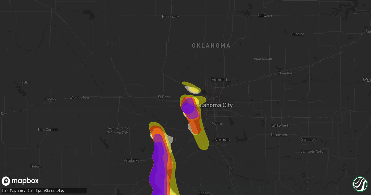 Hail map in Yukon, OK on April 28, 2020