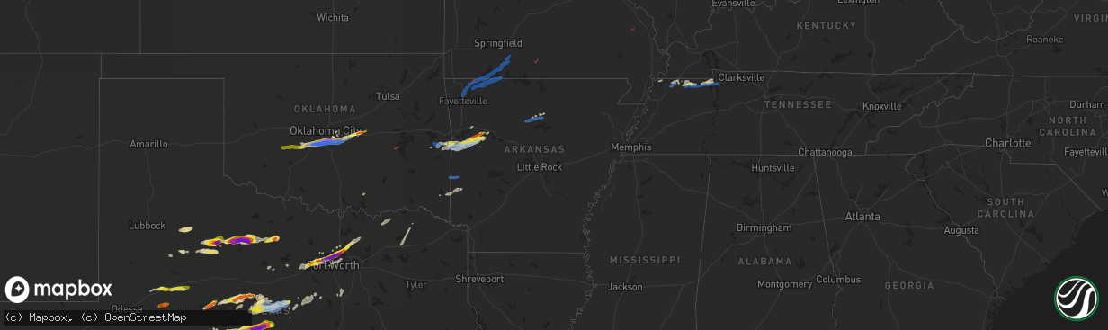 Hail map in Arkansas on April 28, 2021