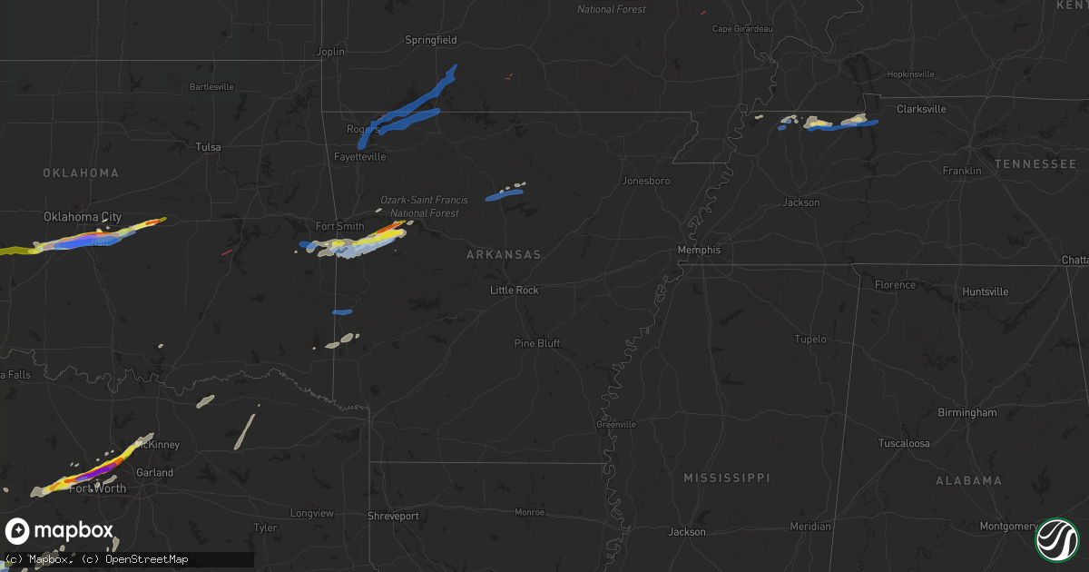 Hail map in Arkansas on April 28, 2021