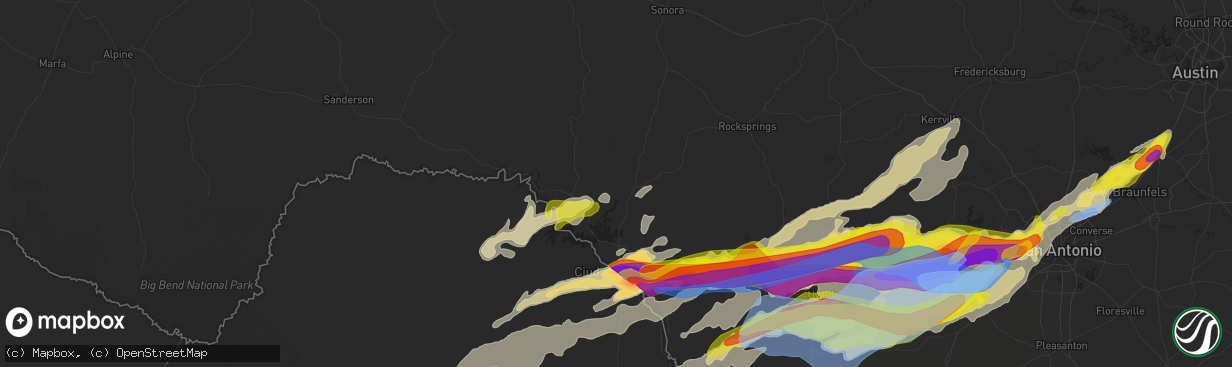 Hail map in Del Rio, TX on April 28, 2021