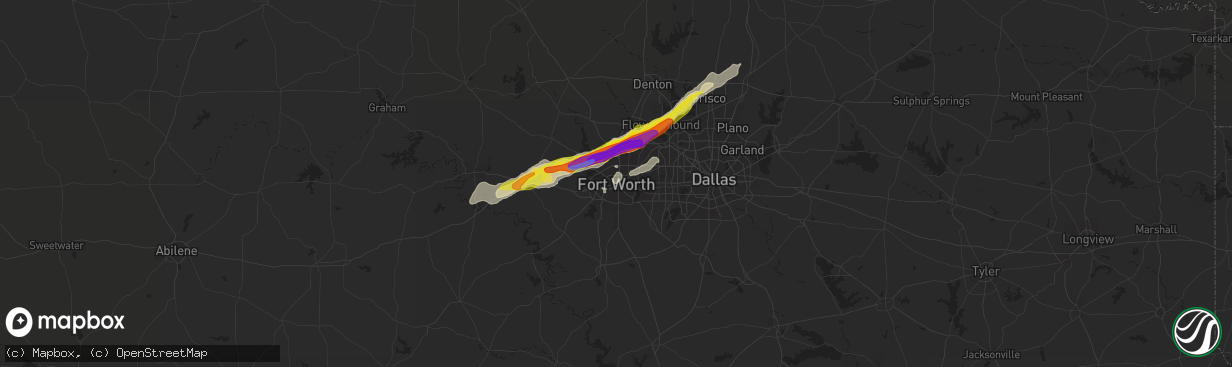 Hail map in Fort Worth, TX on April 28, 2021