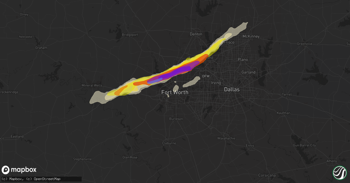 Hail map in Fort Worth, TX on April 28, 2021