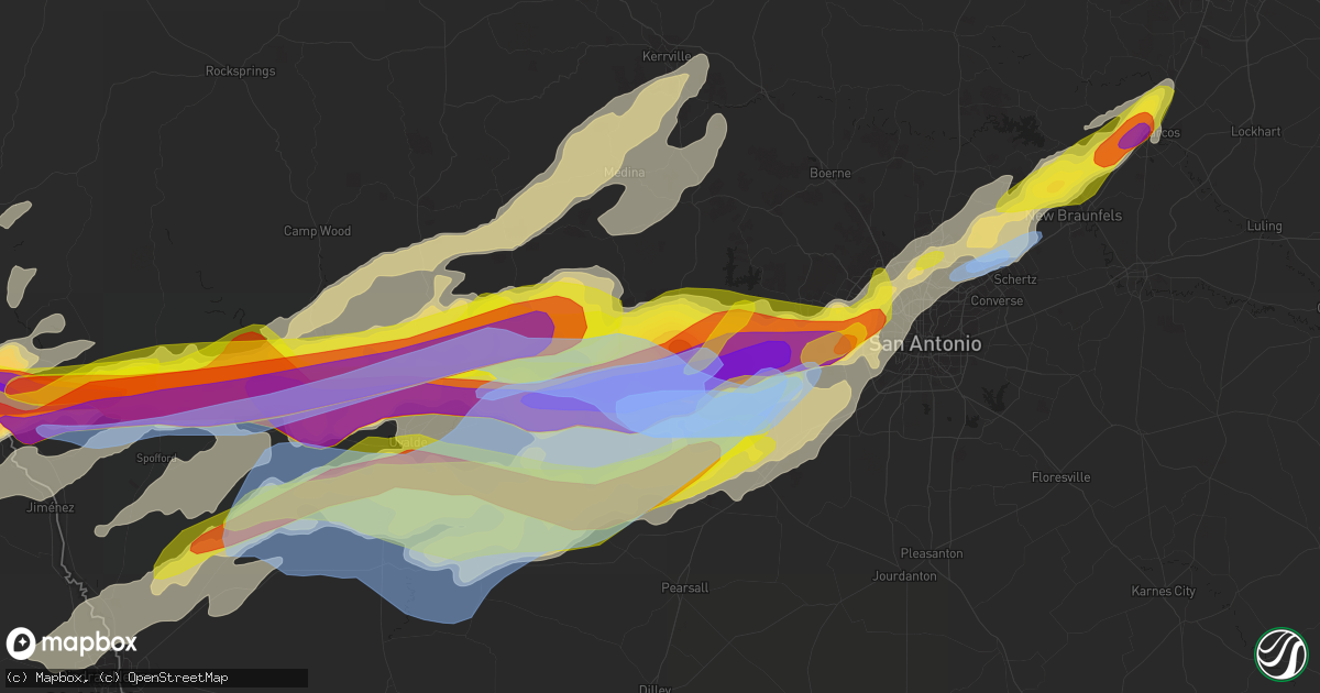 Hail map in Hondo, TX on April 28, 2021
