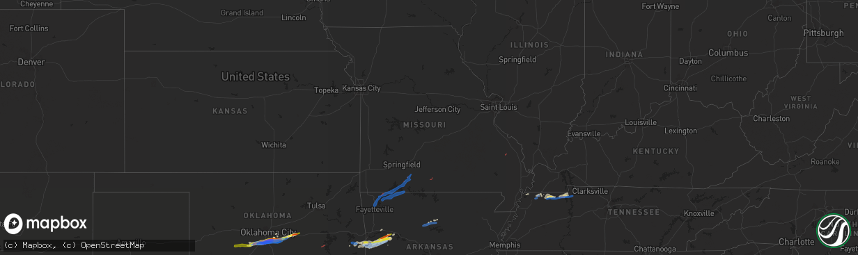 Hail map in Missouri on April 28, 2021