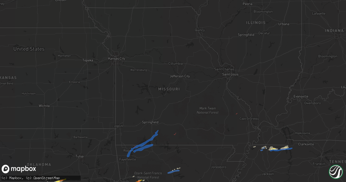 Hail map in Missouri on April 28, 2021
