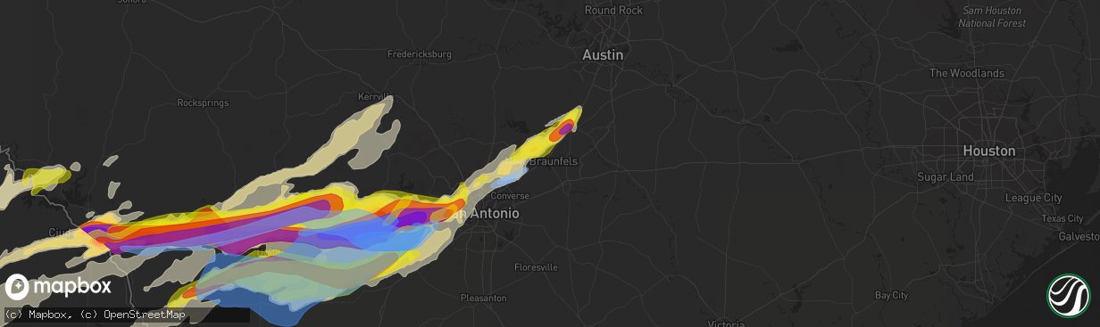 Hail map in New Braunfels, TX on April 28, 2021