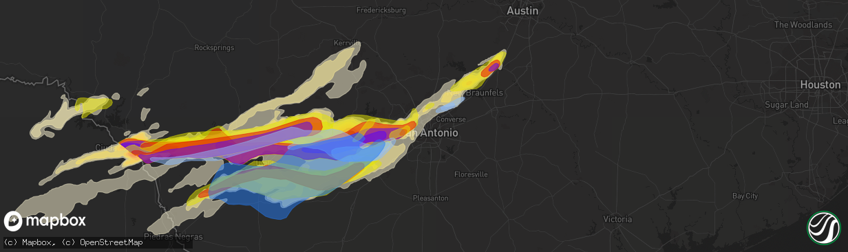 Hail map in San Antonio, TX on April 28, 2021