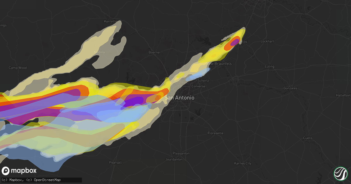 Hail map in San Antonio, TX on April 28, 2021