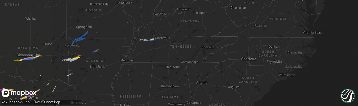 Hail map in Tennessee on April 28, 2021