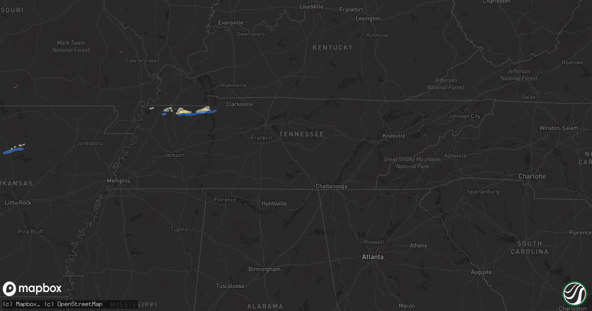 Hail map in Tennessee on April 28, 2021