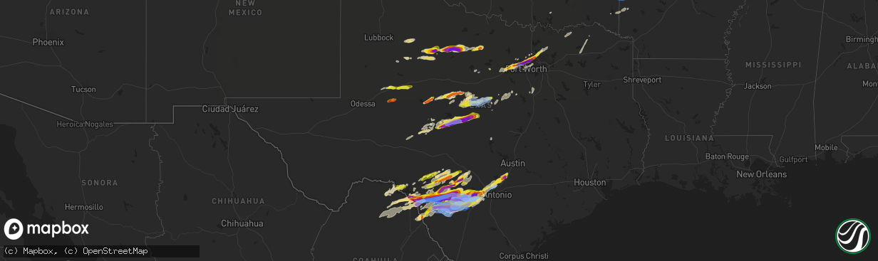 Hail map in Texas on April 28, 2021