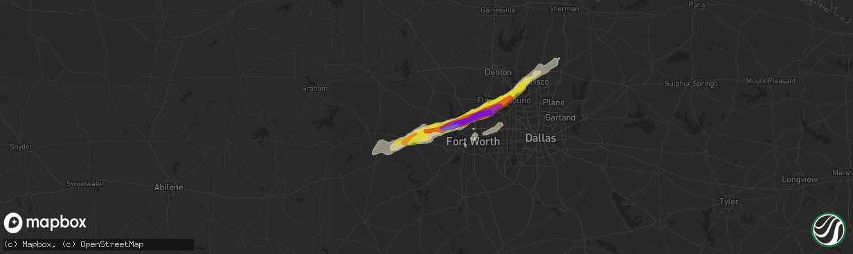 Hail map in Weatherford, TX on April 28, 2021