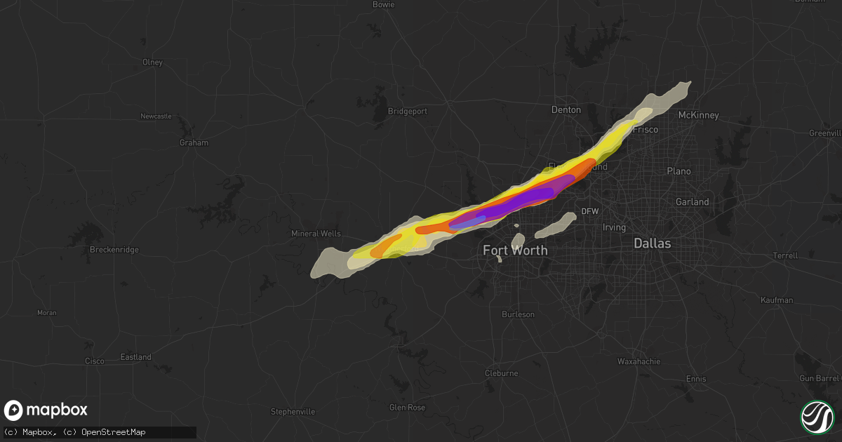 Hail map in Weatherford, TX on April 28, 2021