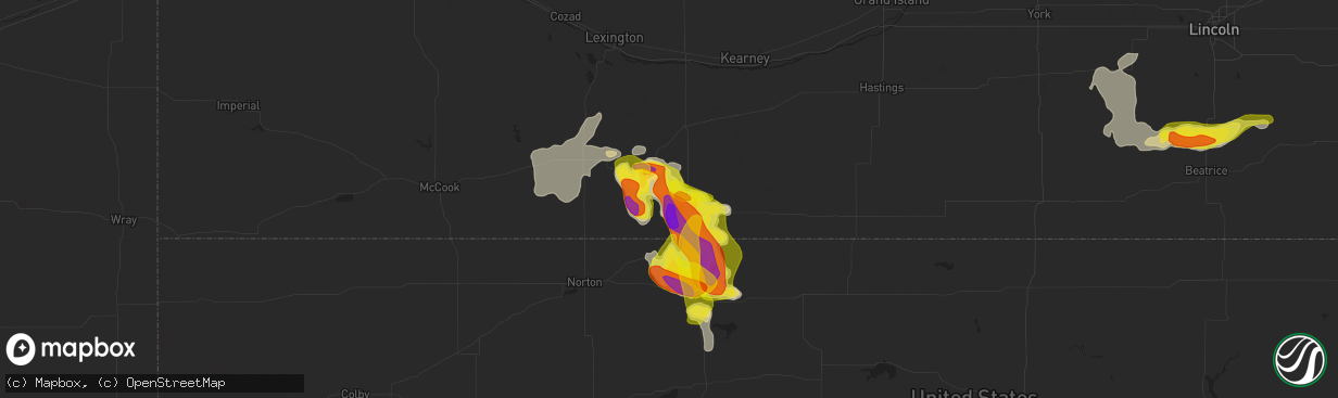 Hail map in Orleans, NE on April 28, 2022