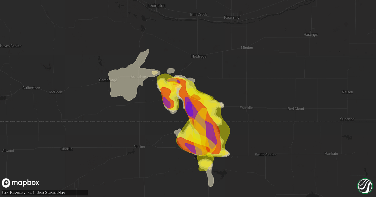 Hail map in Orleans, NE on April 28, 2022