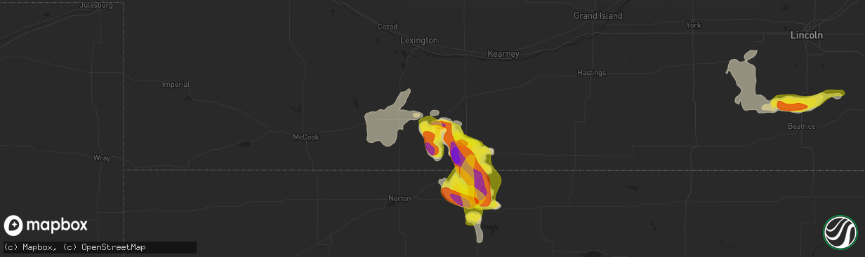 Hail map in Oxford, NE on April 28, 2022