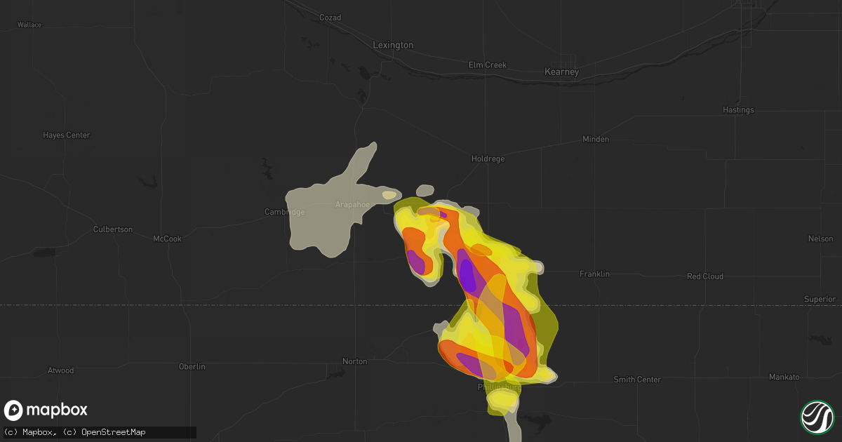 Hail map in Oxford, NE on April 28, 2022