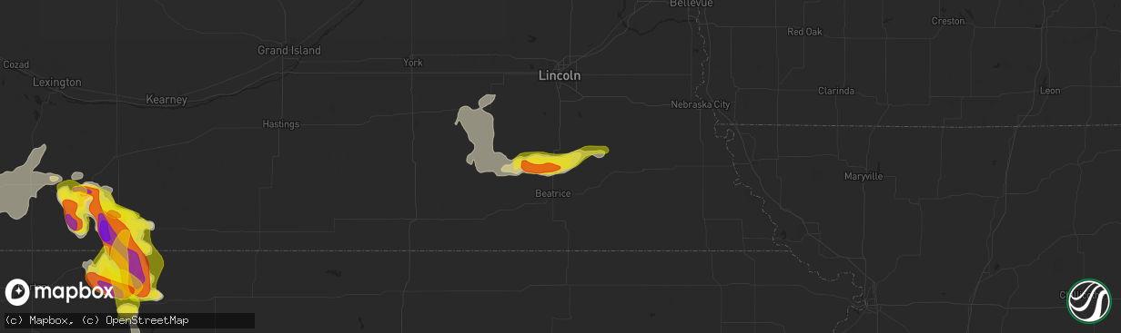 Hail map in Pickrell, NE on April 28, 2022