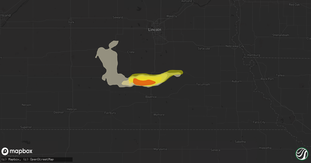 Hail map in Pickrell, NE on April 28, 2022