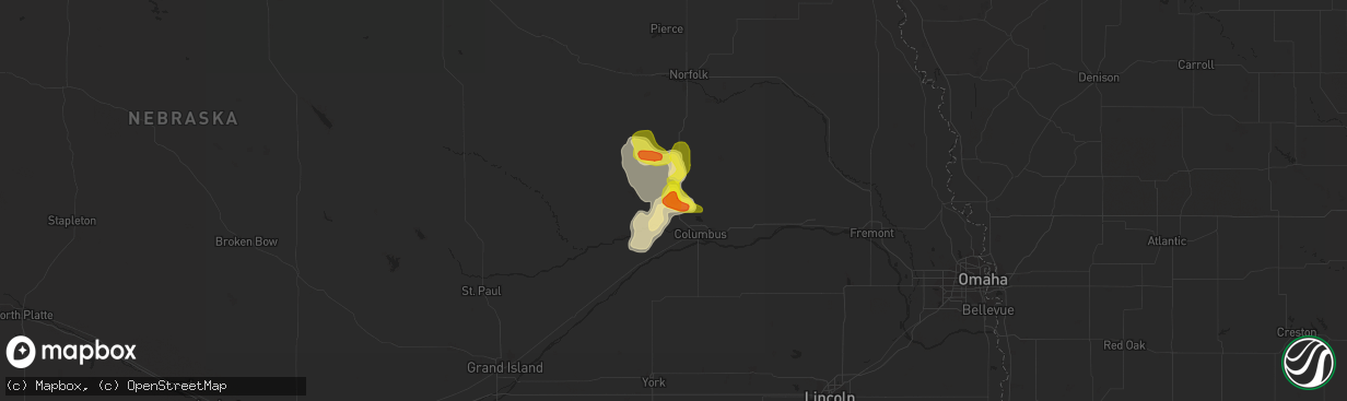 Hail map in Platte Center, NE on April 28, 2022