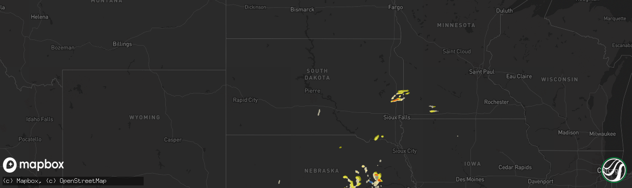 Hail map in South Dakota on April 28, 2022