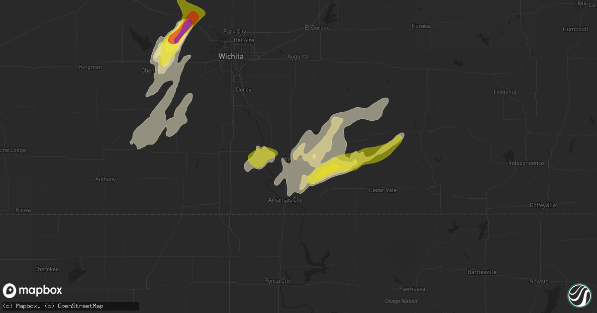 Hail map in Winfield, KS on April 28, 2022