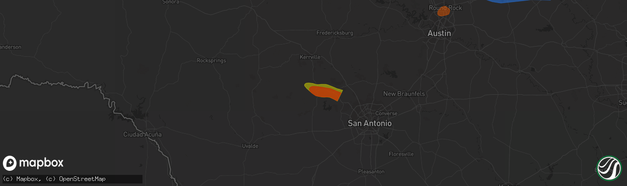 Hail map in Bandera, TX on April 28, 2023