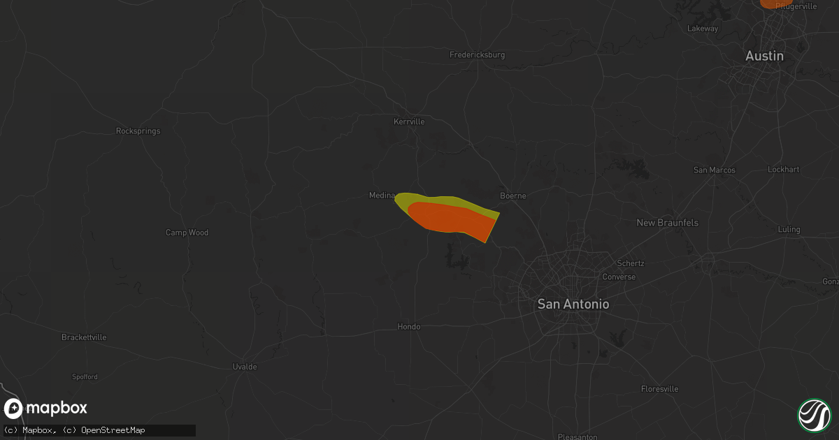 Hail map in Bandera, TX on April 28, 2023