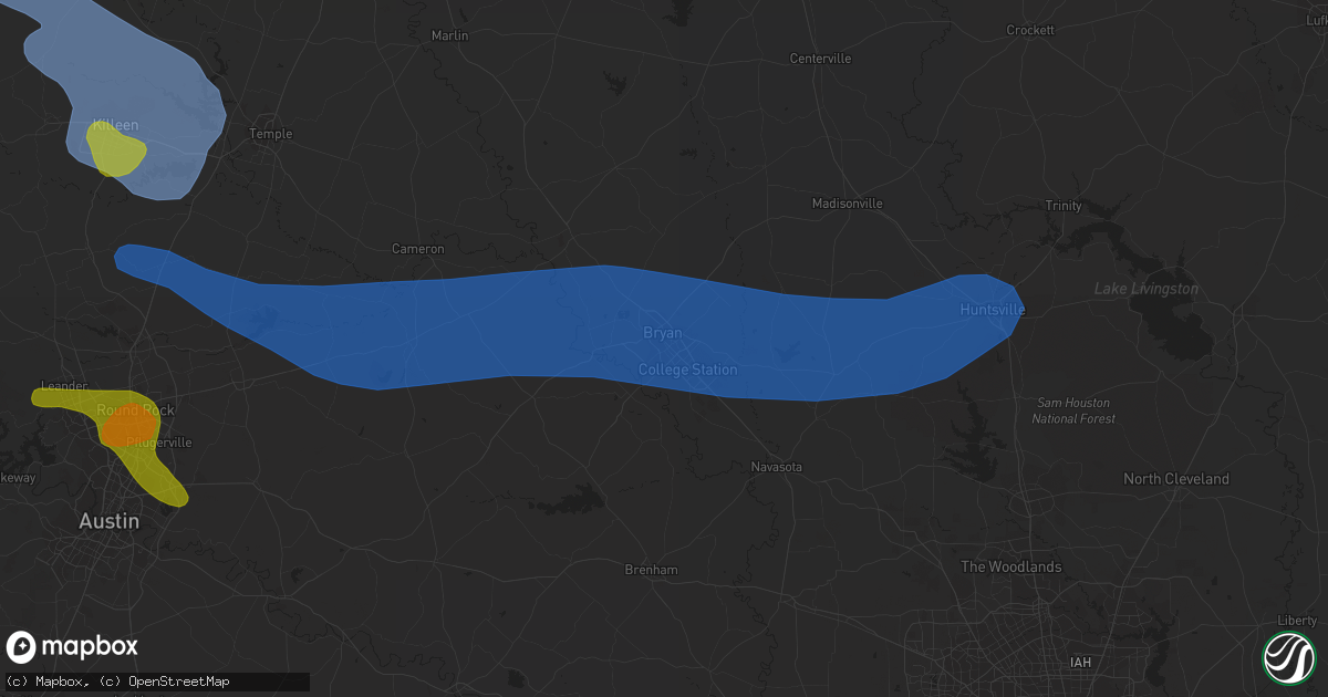 Hail map in Bryan, TX on April 28, 2023