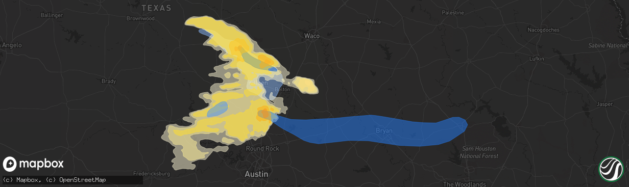 Hail map in Burnet, TX on April 28, 2023