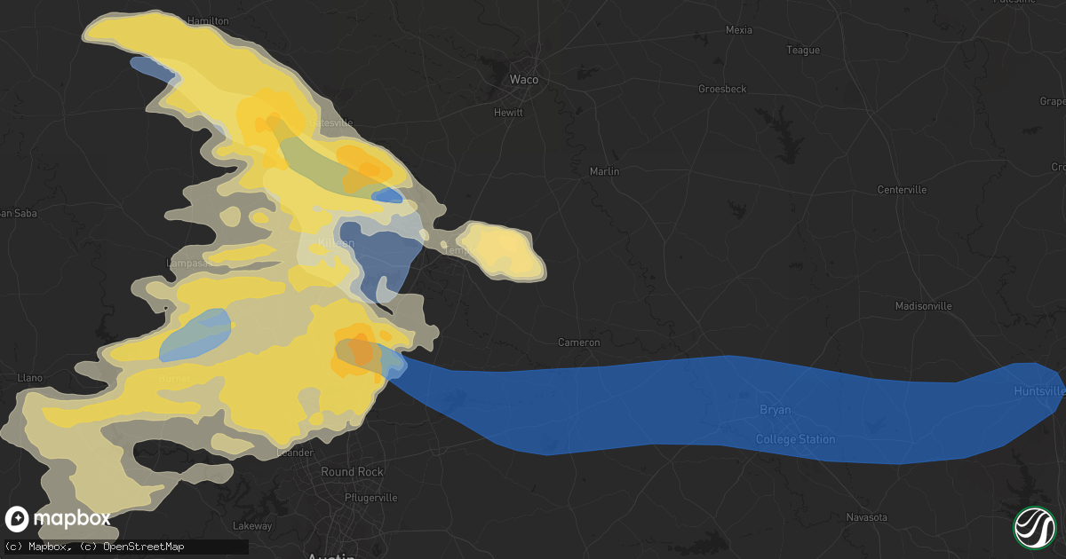 Hail map in Burnet, TX on April 28, 2023