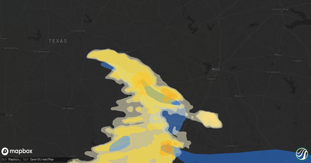 Hail map in Gatesville, TX on April 28, 2023