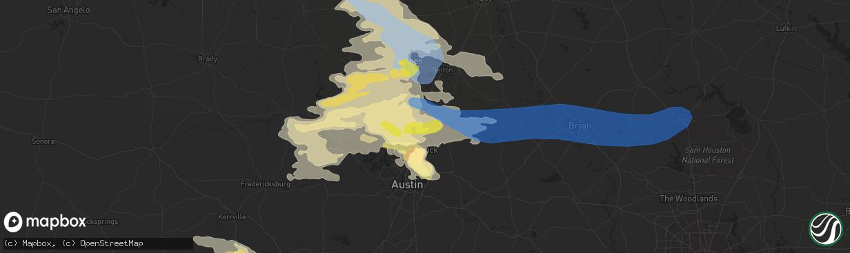Hail map in Georgetown, TX on April 28, 2023