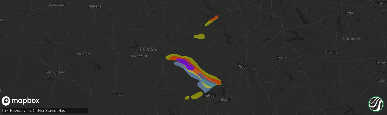 Hail map in Glen Rose, TX on April 28, 2023