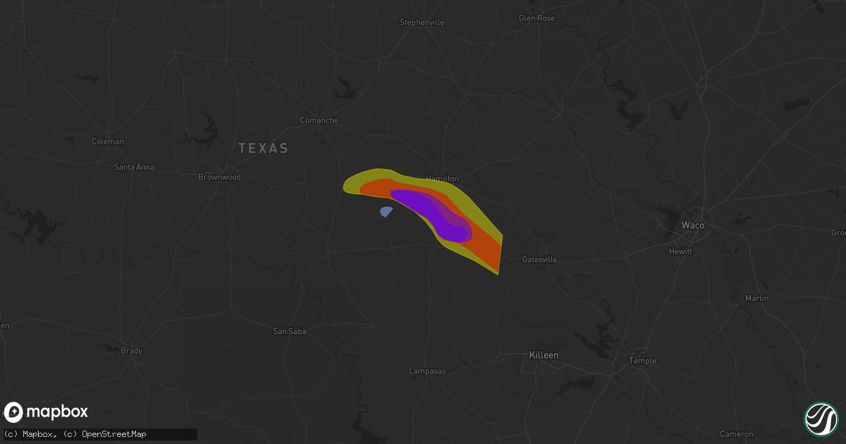 Hail map in Gustine, TX on April 28, 2023