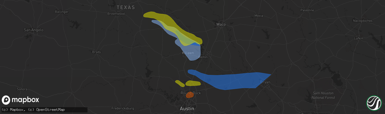 Hail map in Harker Heights, TX on April 28, 2023