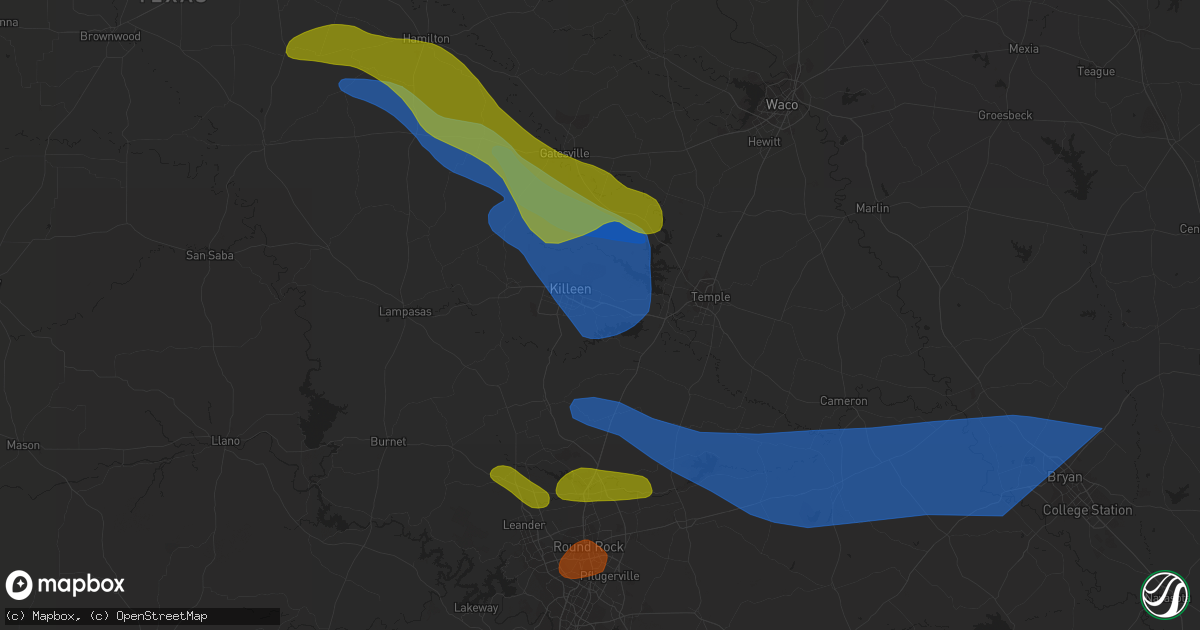 Hail map in Harker Heights, TX on April 28, 2023