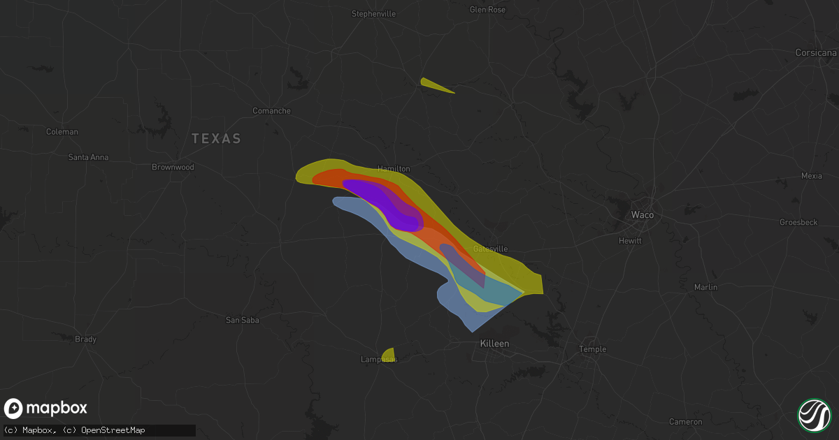 Hail map in Hico, TX on April 28, 2023